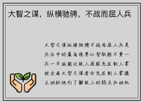 大智之谋，纵横驰骋，不战而屈人兵