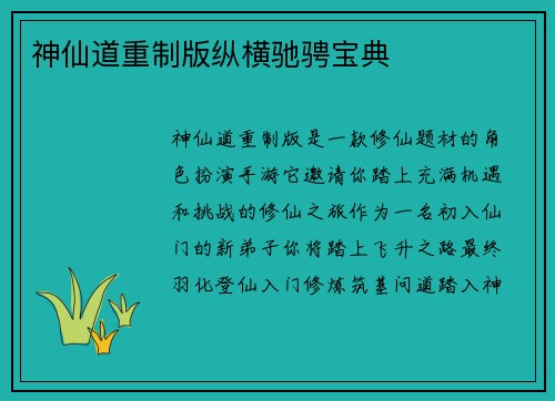 神仙道重制版纵横驰骋宝典