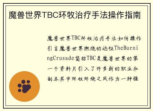 魔兽世界TBC环牧治疗手法操作指南